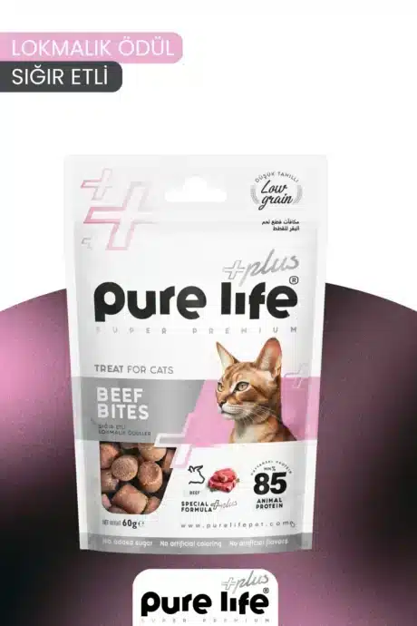 PURELİFE PLUS SIĞIR ETLİ LOKMALIK KEDİ ÖDÜL MAMASI 60GR