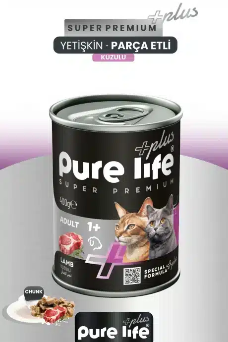 PURELİFE PLUS KUZU ETLİ YETİŞKİN KEDİ KONSERVE MAMA 400GR
