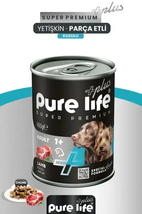 PURELİFE PLUS KUZU ETLİ YETİŞKİN KÖPEK KONSERVE MAMA 400GR
